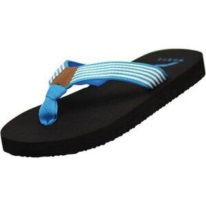 Norty Womens Blue Flip Flops With Striped Straps Size 6 Lightweight & Comfortabl
